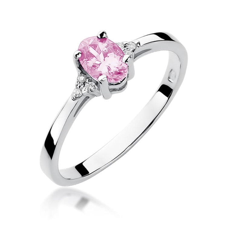 Pierścionek zaręczynowy z białego złota z różowym topazem i diamentami 0,05ct Fire Of Love  BW-301-różowy-topaz-b
