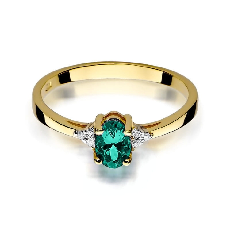Pierścionek zaręczynowy z żółtego złota z szmaragdem i diamentami 0,05ct Fire Of Love BW-301-szmaragd