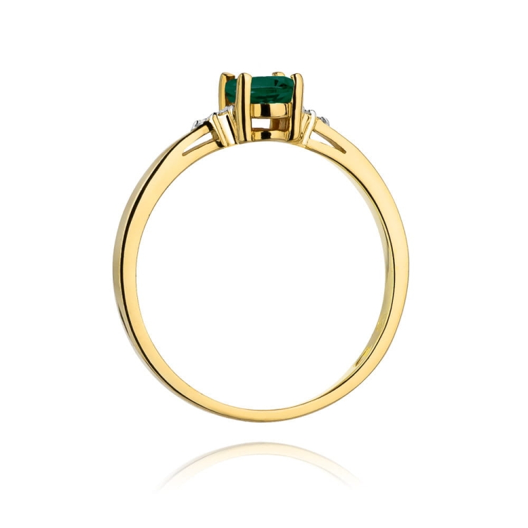 Pierścionek zaręczynowy z żółtego złota z szmaragdem i diamentami 0,05ct Fire Of Love BW-301-szmaragd