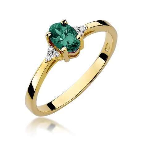 Przejdź do produktu Pierścionek zaręczynowy z żółtego złota z szmaragdem i diamentami 0,05ct Fire Of Love