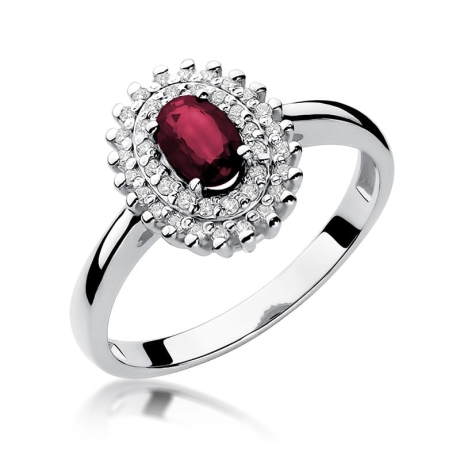 Przejdź do produktu Pierścionek zaręczynowy z białego złota z rubinem i diamentami 0,19ct Fire Of Love