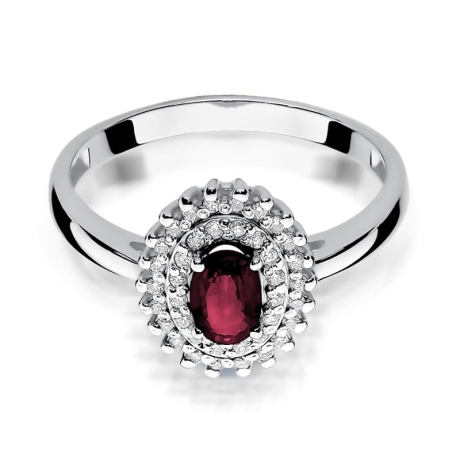 Przejdź do produktu Pierścionek zaręczynowy z białego złota z rubinem i diamentami 0,19ct Fire Of Love