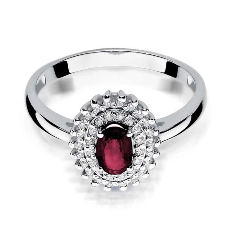 Pierścionek zaręczynowy z białego złota z rubinem i diamentami 0,19ct Fire Of Love BW-303-rubin-b