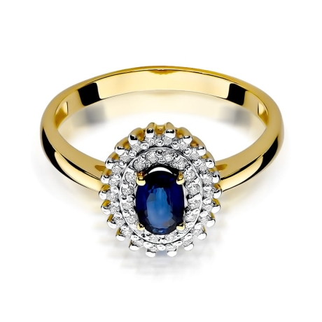 Przejdź do produktu Pierścionek zaręczynowy z żółtego złota z szafirem i diamentami 0,19ct Fire Of Love