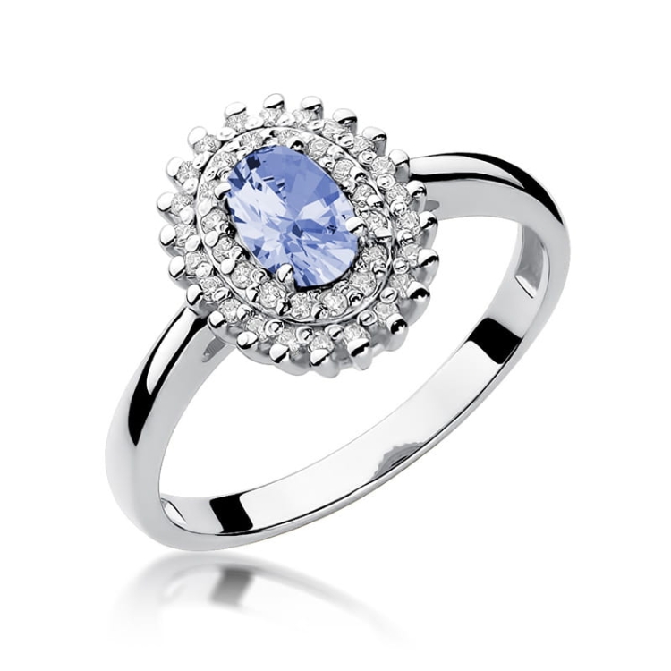 Pierścionek zaręczynowy z białego złota z tanzanitem i diamentami 0,19ct Fire Of Love BW-303-tanzanit-b
