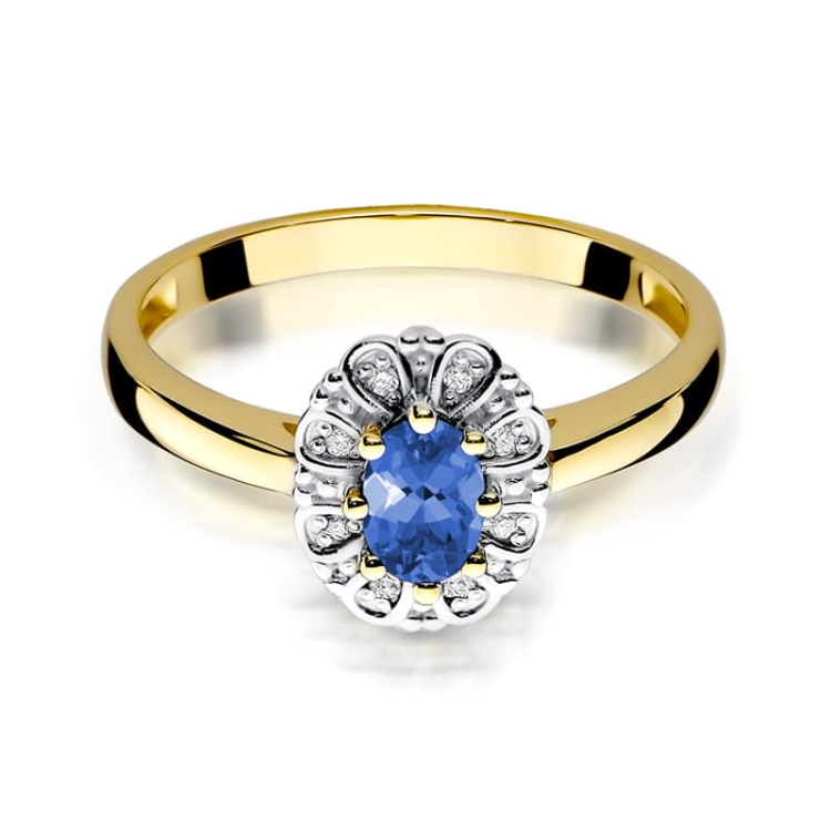 Pierścionek zaręczynowy z żółtego złota z tanzanitem i diamentami 0,07ct Fire Of Love BW-304-tanzanit