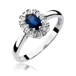 Pierścionek zaręczynowy z białego złota z szafirem i diamentami 0,07ct Fire Of Love BW-304-szafir-b