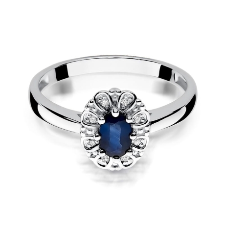 Przejdź do produktu Pierścionek zaręczynowy z białego złota z szafirem i diamentami 0,07ct Fire Of Love 