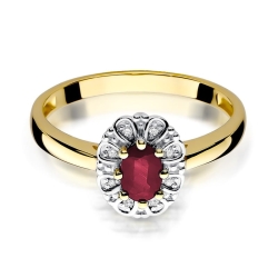 Pierścionek zaręczynowy z żółtego złota z rubinem i diamentami 0,07ct Fire Of Love BW-304-rubin