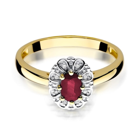 Przejdź do produktu Pierścionek zaręczynowy z żółtego złota z rubinem i diamentami 0,07ct Fire Of Love