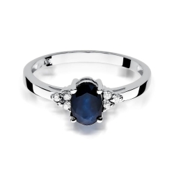 Pierścionek zaręczynowy z białego złota z szafirem i diamentami 0,05ct Fire Of Love  BW-308-szafir-b