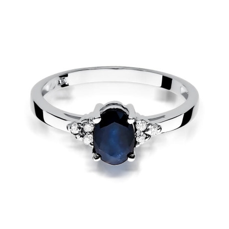 Przejdź do produktu Pierścionek zaręczynowy z białego złota z szafirem i diamentami 0,05ct Fire Of Love
