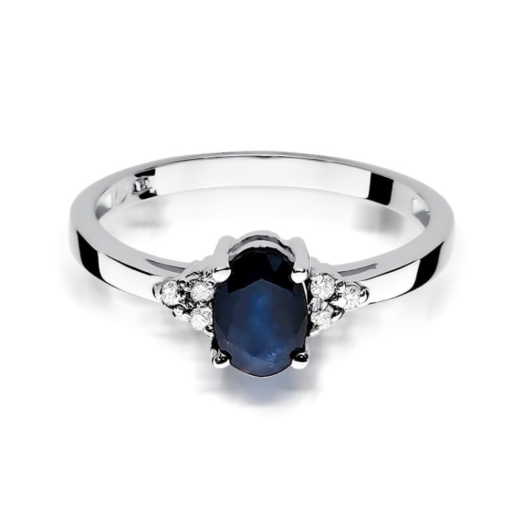Pierścionek zaręczynowy z białego złota z szafirem i diamentami 0,05ct Fire Of Love  BW-308-szafir-b