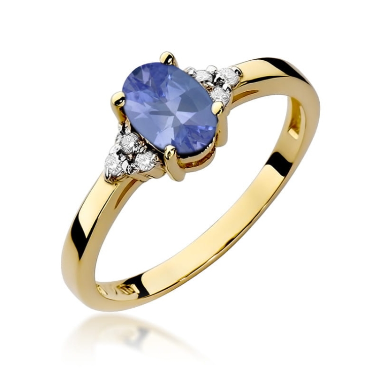 Pierścionek zaręczynowy z żółtego złota z tanzanitem i diamentami 0,05ct Fire Of Love BW-308-tanzanit