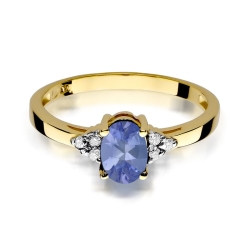 Pierścionek zaręczynowy z żółtego złota z tanzanitem i diamentami 0,05ct Fire Of Love BW-308-tanzanit