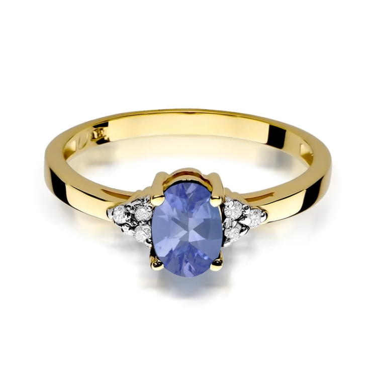 Pierścionek zaręczynowy z żółtego złota z tanzanitem i diamentami 0,05ct Fire Of Love BW-308-tanzanit