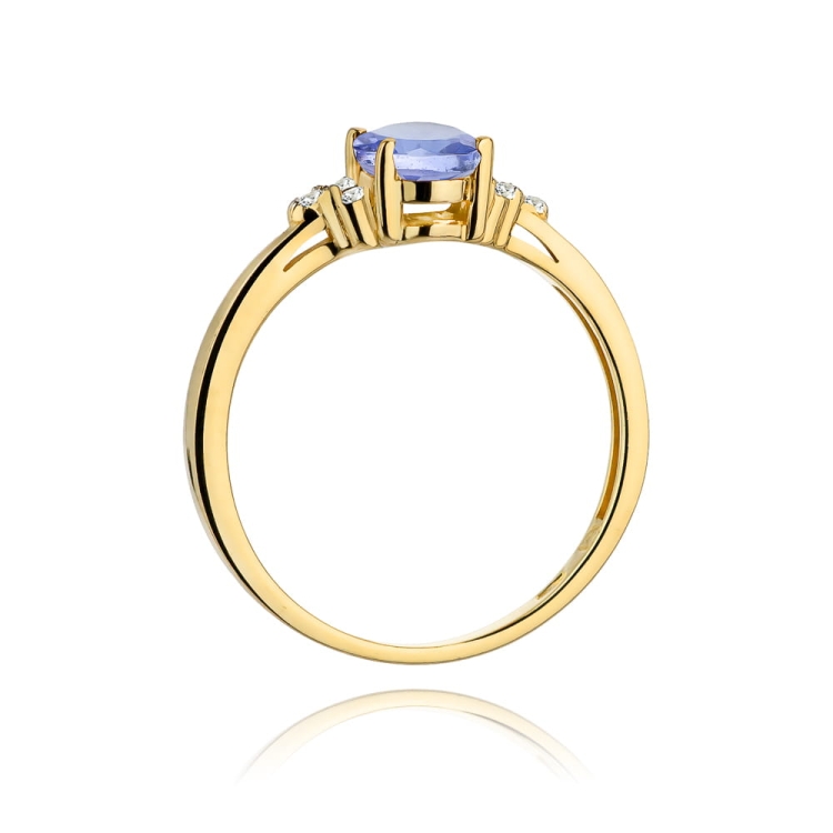 Pierścionek zaręczynowy z żółtego złota z tanzanitem i diamentami 0,05ct Fire Of Love BW-308-tanzanit
