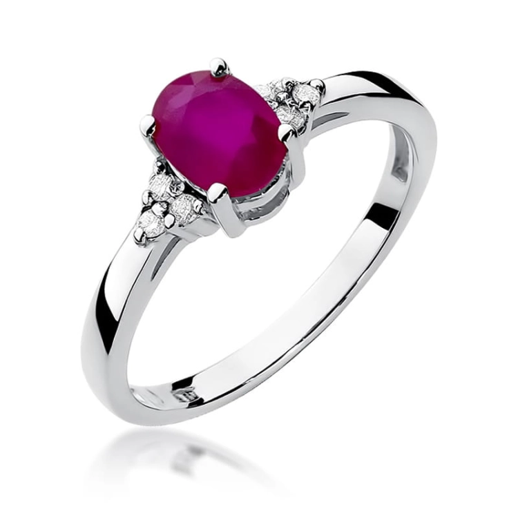 Pierścionek zaręczynowy z białego złota z rubinem i diamentami 0,05ct Fire Of Love BW-308-rubin-b