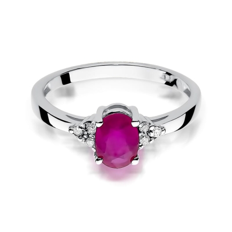 Przejdź do produktu Pierścionek zaręczynowy z białego złota z rubinem i diamentami 0,05ct Fire Of Love