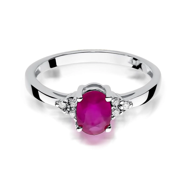 Pierścionek zaręczynowy z białego złota z rubinem i diamentami 0,05ct Fire Of Love BW-308-rubin-b