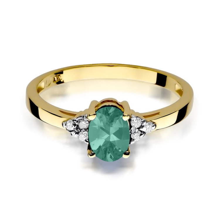 Pierścionek zaręczynowy z żółtego złota z szmaragdem i diamentami 0,05ct Fire Of Love  BW-308-szmaragd