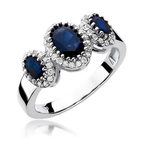 Przejdź do produktu Pierścionek zaręczynowy z białego złota z szafirami i diamentami 0,24ct Fire Of Love 