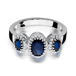 Pierścionek zaręczynowy z białego złota z szafirami i diamentami 0,24ct Fire Of Love BW-309-b