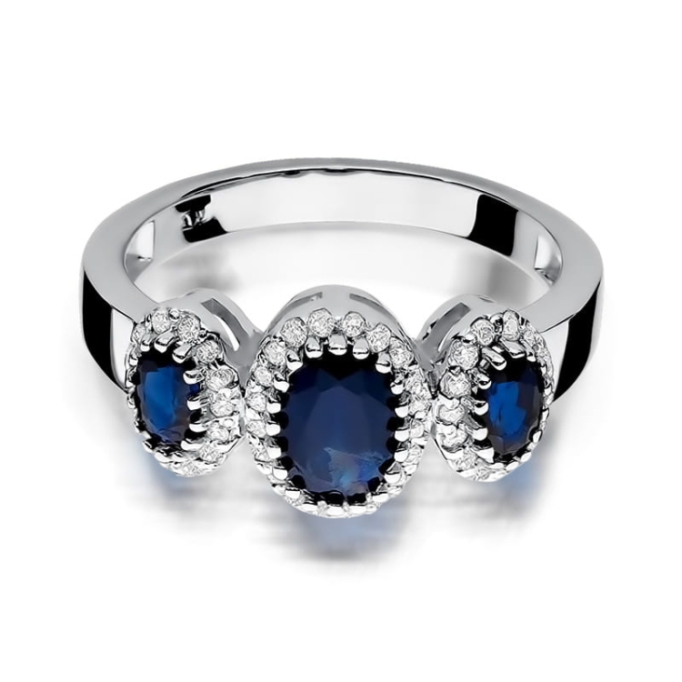 Pierścionek zaręczynowy z białego złota z szafirami i diamentami 0,24ct Fire Of Love BW-309-b
