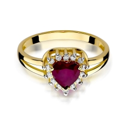 Pierścionek zaręczynowy z żółtego złota z rubinem i diamentami 0,12ct Fire Of Love BW-310