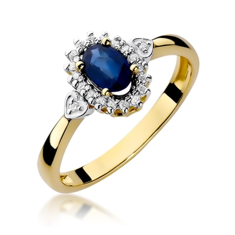 Przejdź do produktu Pierścionek zaręczynowy z żółtego złota z szafirem i diamentami 0,10ct Fire Of Love