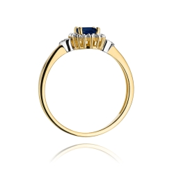 Pierścionek zaręczynowy z żółtego złota z szafirem i diamentami 0,10ct Fire Of Love BW-312-szafir
