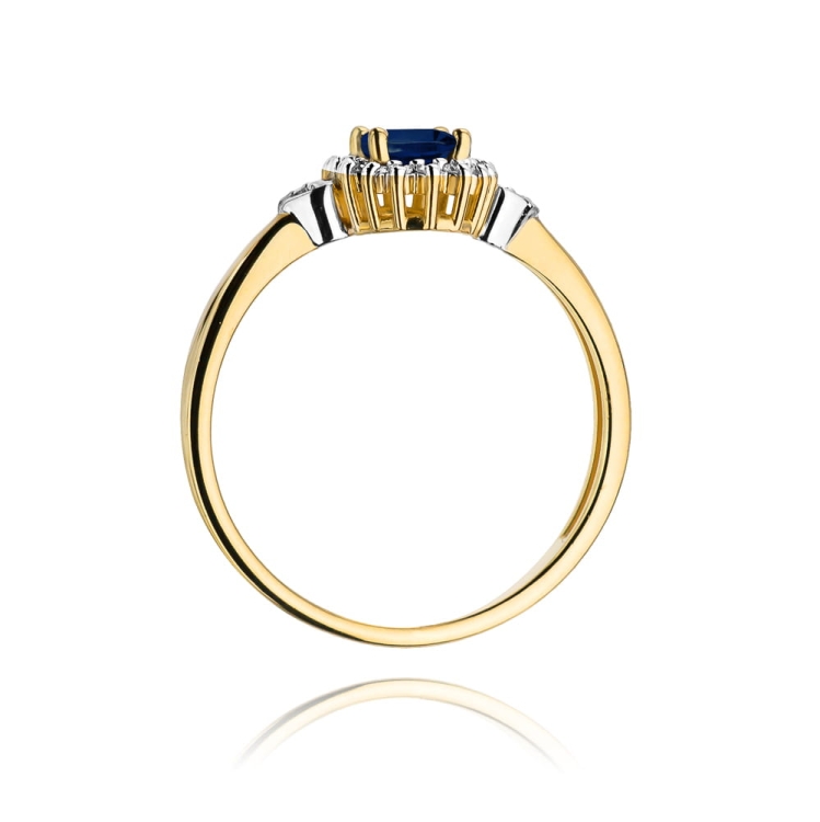 Pierścionek zaręczynowy z żółtego złota z szafirem i diamentami 0,10ct Fire Of Love BW-312-szafir