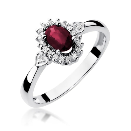 Przejdź do produktu Pierścionek zaręczynowy z białego złota z rubinem i diamentami 0,10ct Fire Of Love 