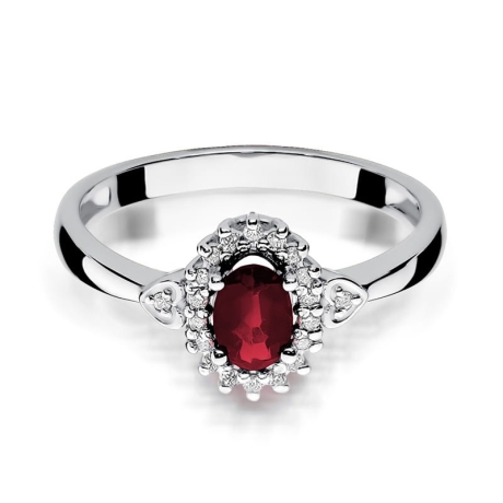 Przejdź do produktu Pierścionek zaręczynowy z białego złota z rubinem i diamentami 0,10ct Fire Of Love 