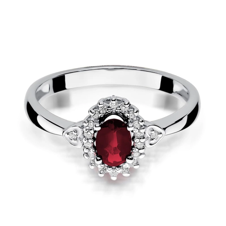 Pierścionek zaręczynowy z białego złota z rubinem i diamentami 0,10ct Fire Of Love BW-312-rubin-b