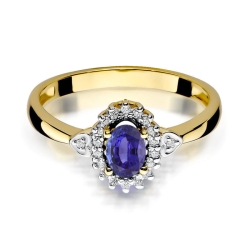 Pierścionek zaręczynowy z żółtego złota z tanzanitem i diamentami 0,10ct Fire Of Love BW-312-tanzanit