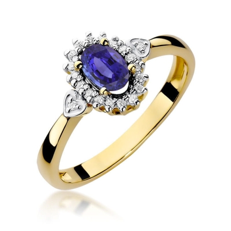 Przejdź do produktu Pierścionek zaręczynowy z żółtego złota z tanzanitem i diamentami 0,10ct Fire Of Love