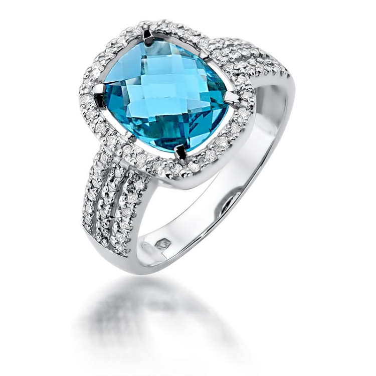 Pierścionek zaręczynowy z białego złota z topazem i diamentami 0,31ct Fire Of Love BW-313-b