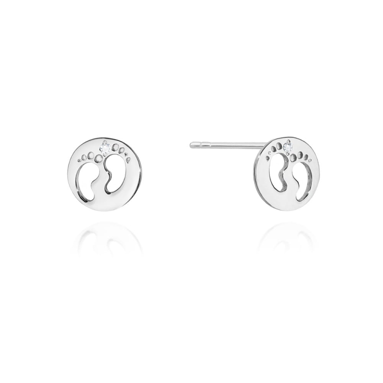 Kolczyki z białego złota 585 z diamentami 0,01ct stópki The Diamonds BCK-05-b