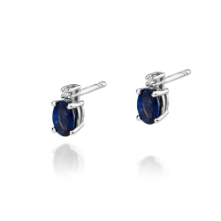 Kolczyki z białego złota 585 z szafirem diamentami 0,03ct The Diamonds BKO-01-szafir-b