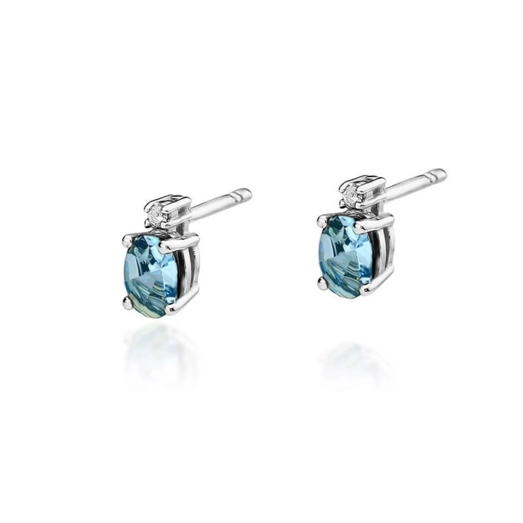 Kolczyki z białego złota 585 z topazem i diamentami 0,03ct The Diamonds BKO-01-topaz-b