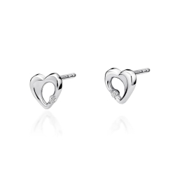 Kolczyki z białego złota 585 z diamentami 0,02ct serce The Diamonds