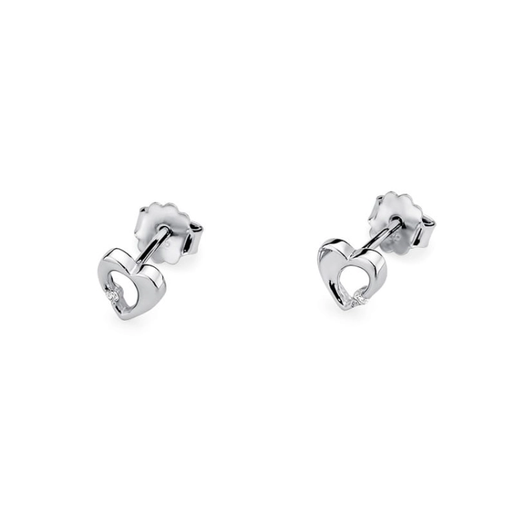 Kolczyki z białego złota 585 z diamentami 0,02ct serce The Diamonds