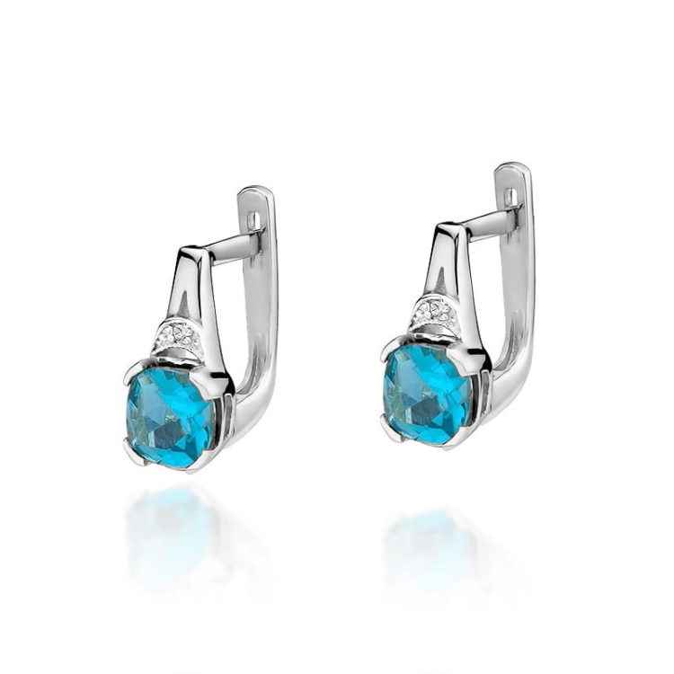 Kolczyki z białego złota 585 z topazem i diamentami 0,01ct The Diamonds BKO-40-b