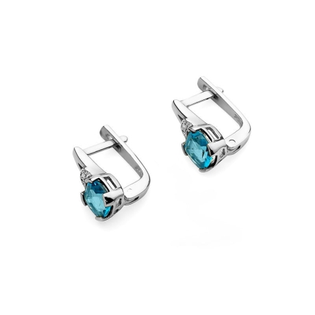 Przejdź do produktu Kolczyki z białego złota 585 z topazem i diamentami 0,01ct The Diamonds