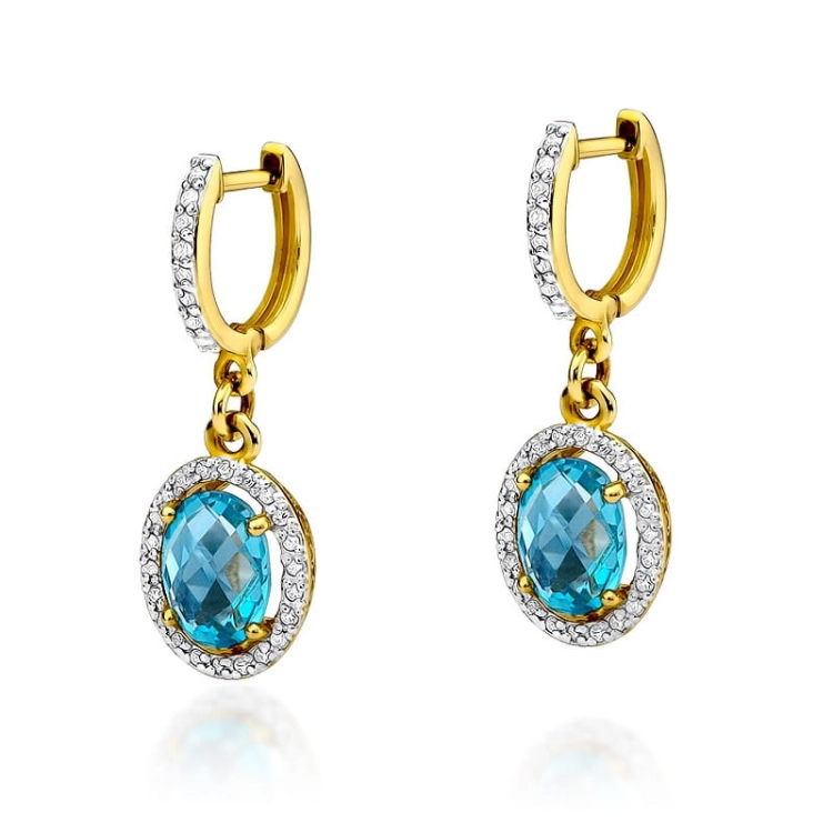 Kolczyki z żółtego złota 585 z topazem i diamentami 0,36ct The Diamonds BKO-80