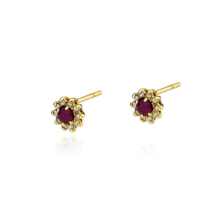 Kolczyki z żółtego złota 585 z rubinem i diamentami 0,18ct The Diamonds BKO-185-rubin
