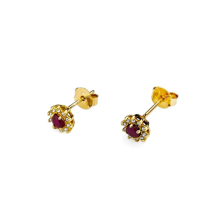 Kolczyki z żółtego złota 585 z rubinem i diamentami 0,18ct The Diamonds BKO-185-rubin