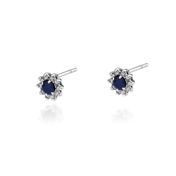 Kolczyki z białego złota 585 z szafirem i diamentami 0,18ct The Diamonds BKO-185-szafir-b