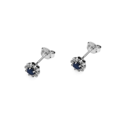 Kolczyki z białego złota 585 z szafirem i diamentami 0,18ct The Diamonds BKO-185-szafir-b
